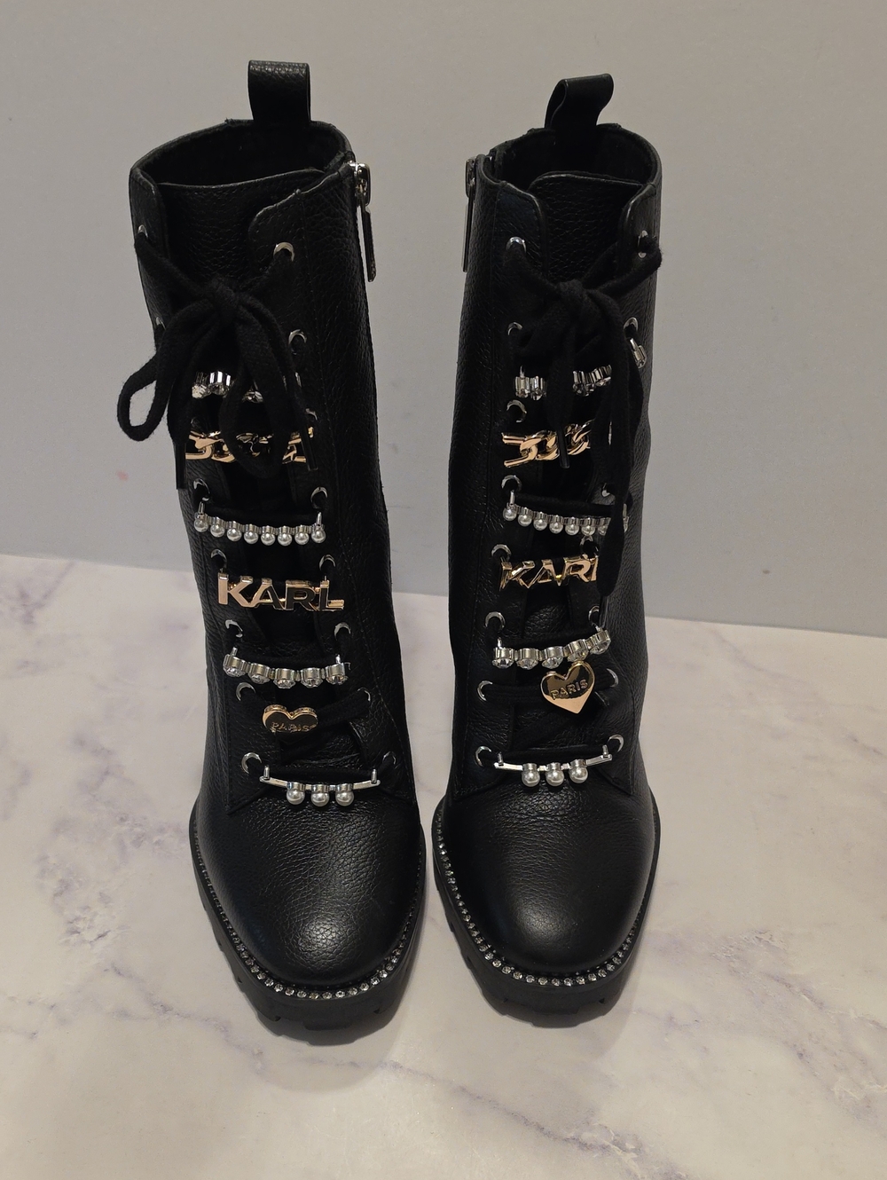 Karl Lagerfeld Black Embellished Lace-Up Women's Boots